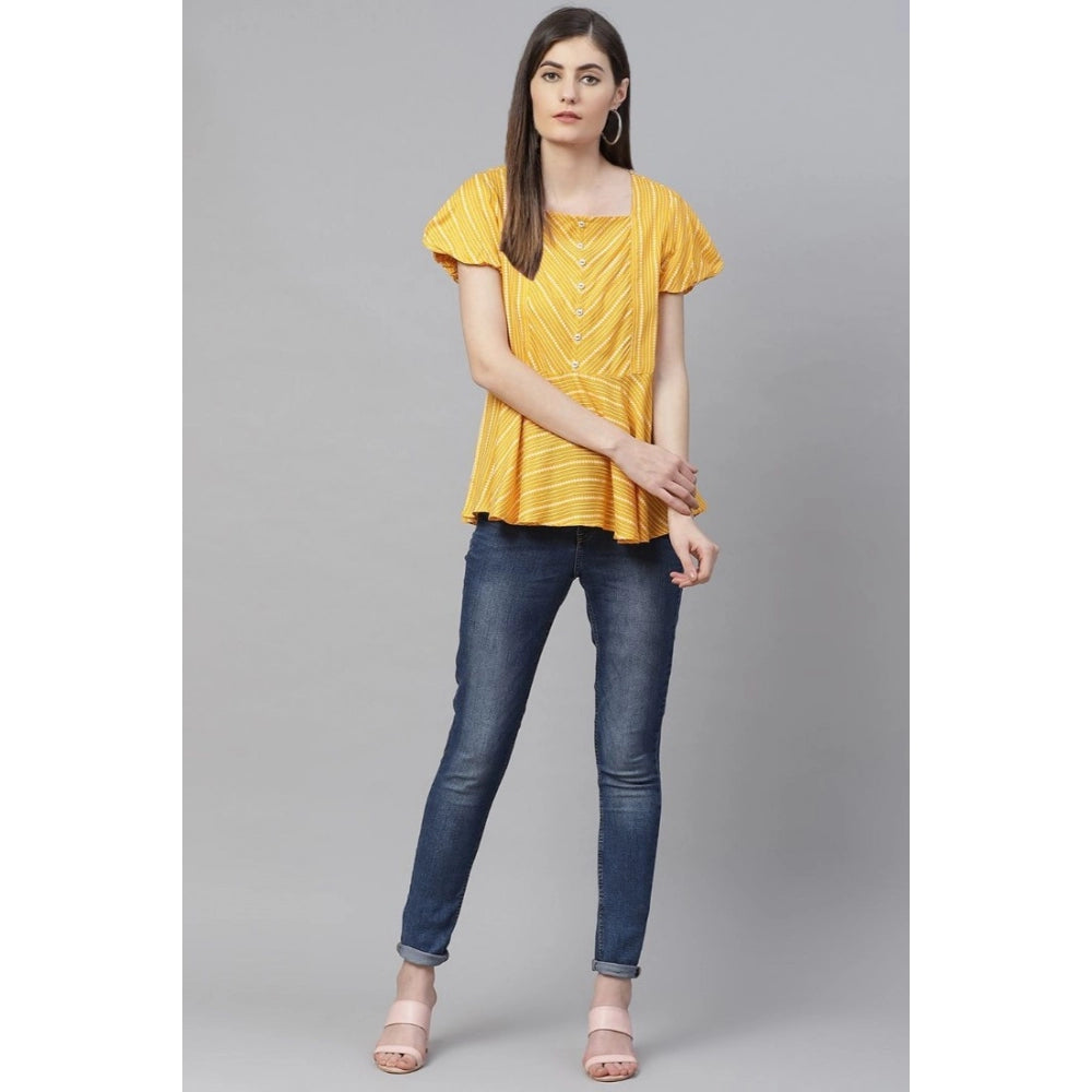 Vaystra Casual Short Sleeves Stripe Printed Rayon Top – Mustard