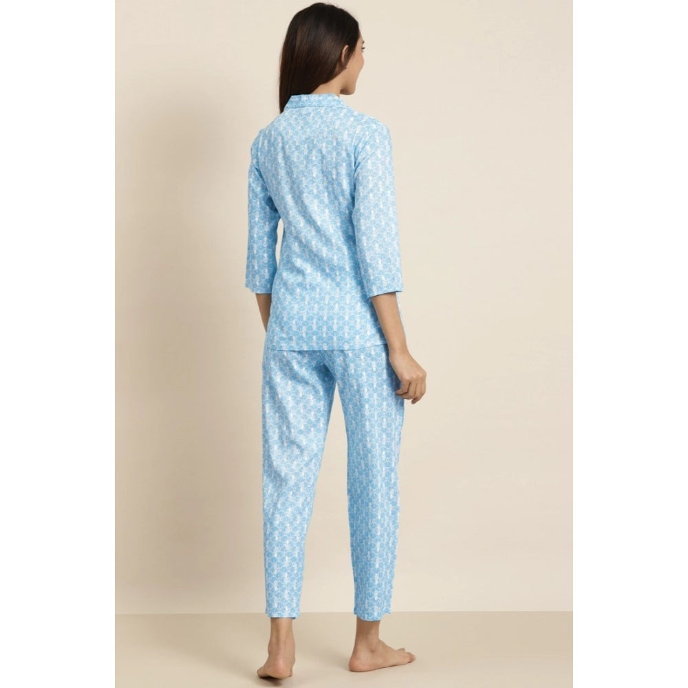 Vaystra Casual 3/4 th Sleeve Floral Printed Rayon Shirt With Pyjama Pant Night Suit...