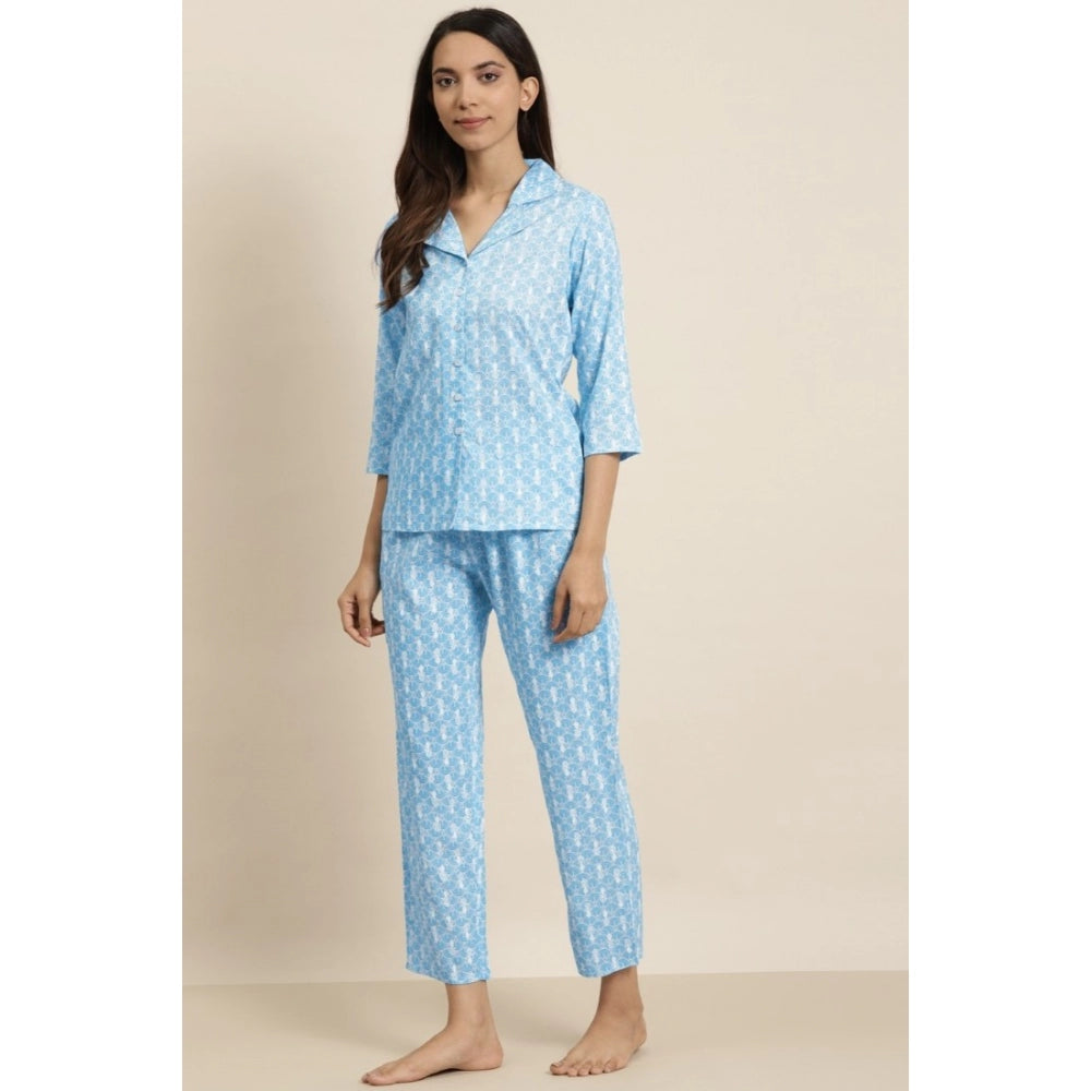 Vaystra Casual 3/4 th Sleeve Floral Printed Rayon Shirt With Pyjama Pant Night Suit...