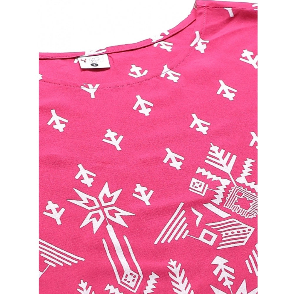 Vaystra Casual Short Sleeve Printed Rayon Pajama Set – Pink