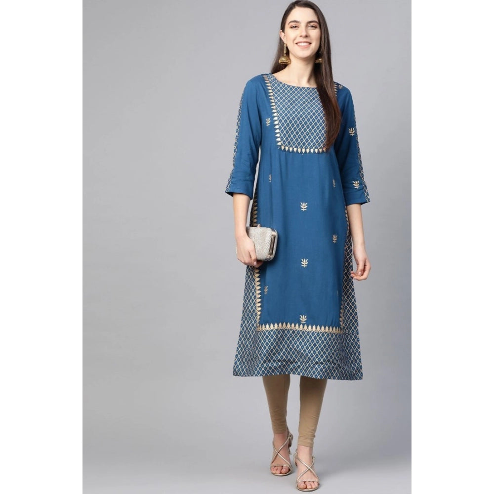 Vaystra Casual 3/4 th Sleeve Floral Printed Rayon Kurti – Blue