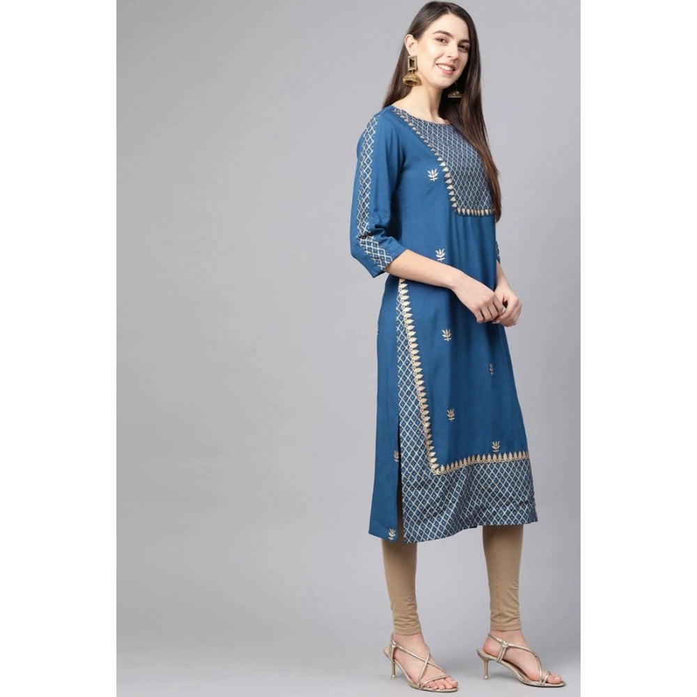 Vaystra Casual 3/4 th Sleeve Floral Printed Rayon Kurti – Blue