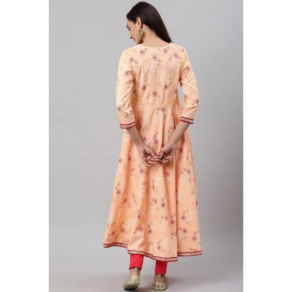 Vaystra Casual 3/4 th Sleeve Floral Printed Rayon Kurti – Peach