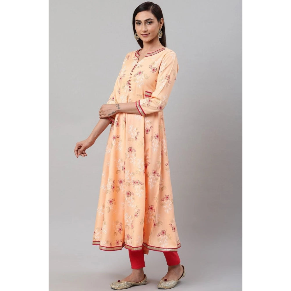 Vaystra Casual 3/4 th Sleeve Floral Printed Rayon Kurti – Peach