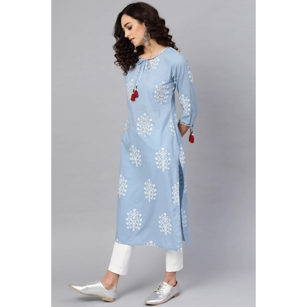 Vaystra Casual 3/4 th Sleeve Embroidery Cambric Cotton Kurti – Blue