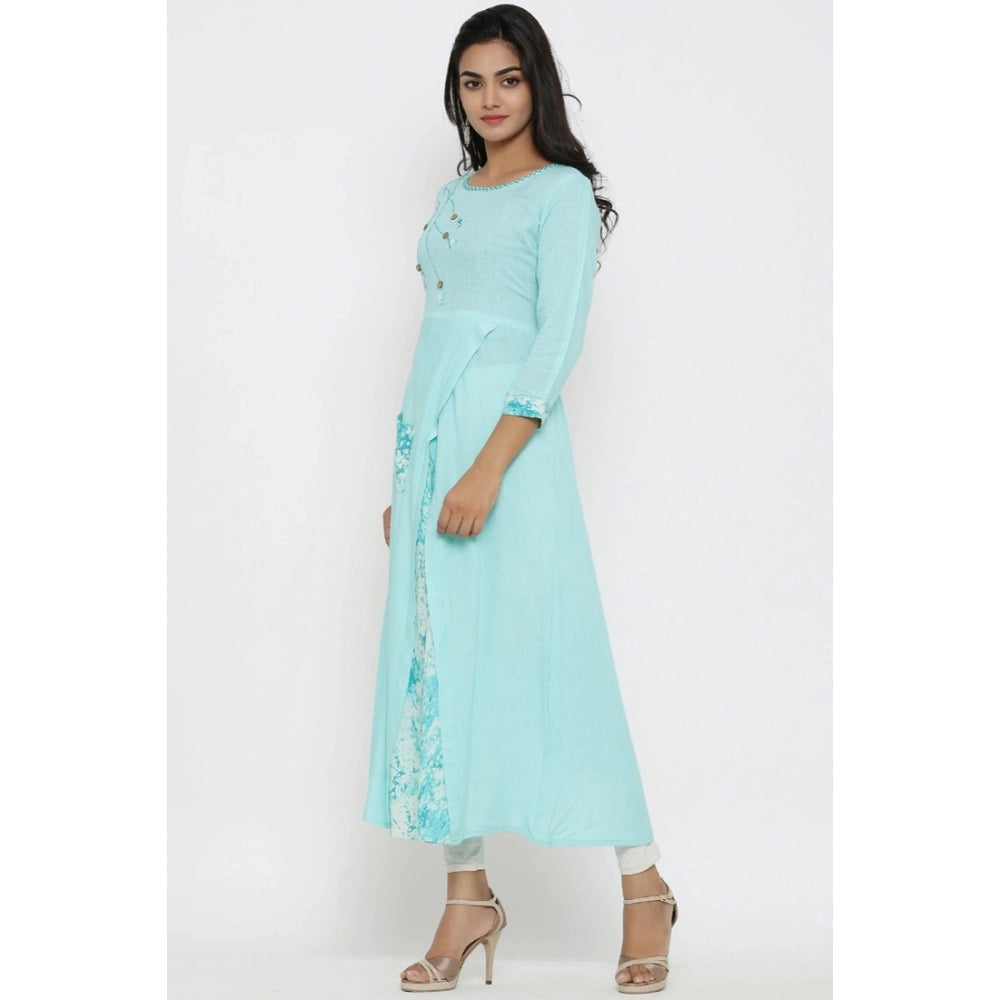 Vaystra Casual 3/4 th Sleeve Embroidery Rayon Kurti – Sky Blue
