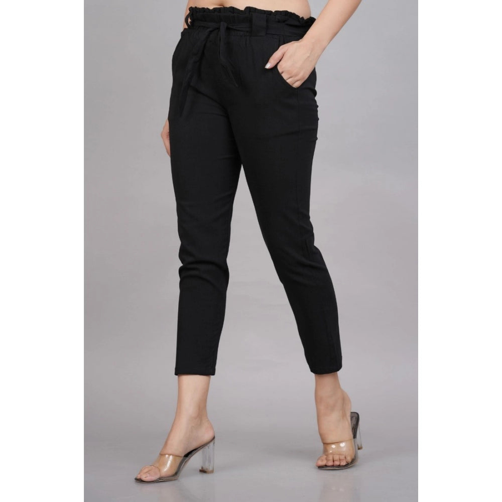 Vaystra Casual Solid Lycra Trouser Pant – Black