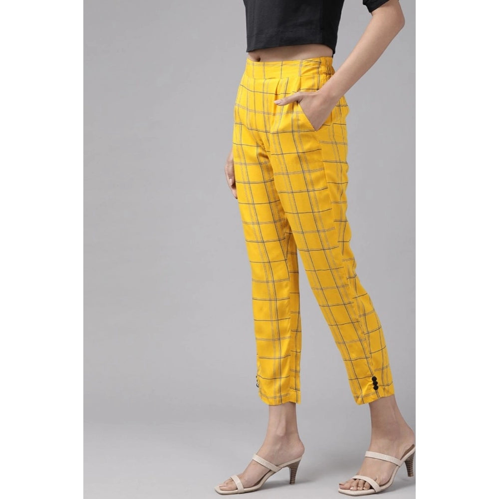 Vaystra Casual Checked Rayon Trouser Pant – Yellow