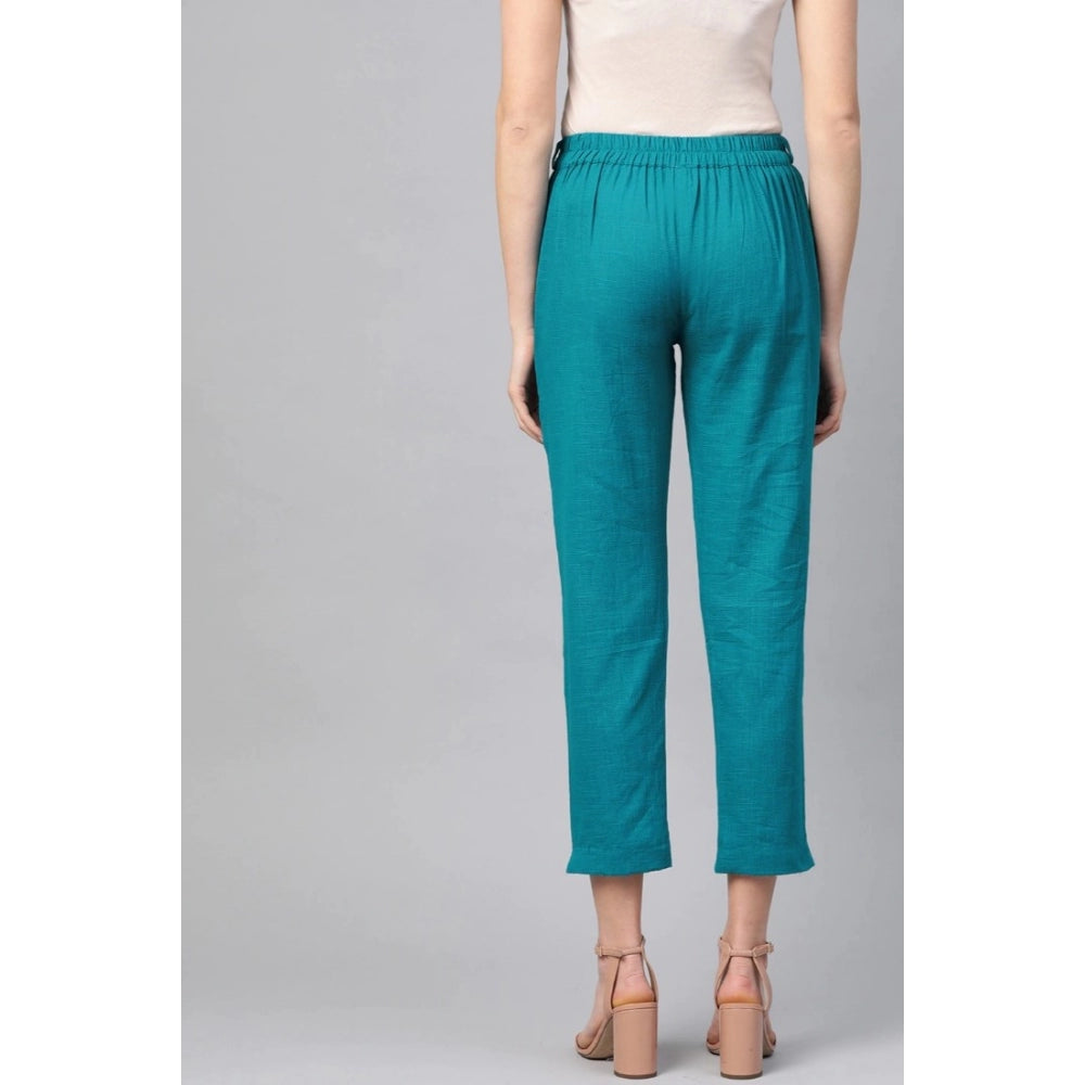 Vaystra Casual Solid Cotton Slub Trouser Pant – Rama Blue