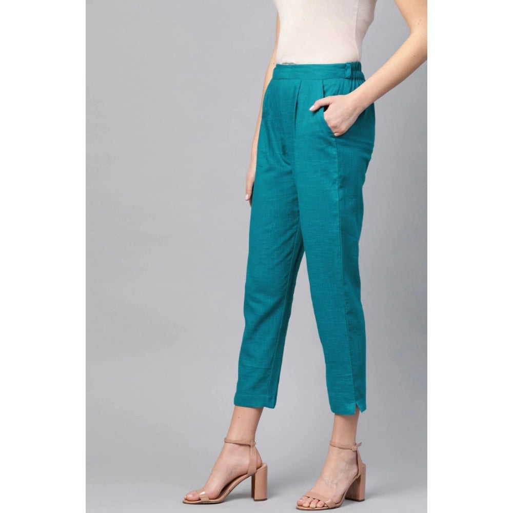 Vaystra Casual Solid Cotton Slub Trouser Pant – Rama Blue