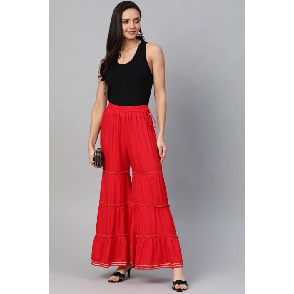 Vaystra Casual Solid Rayon Sharara – Red
