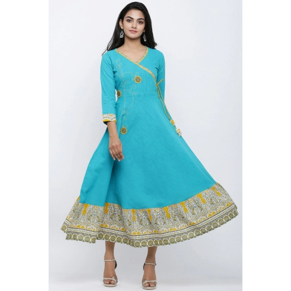 Vaystra Casual 3/4 th Sleeve Embroidery Cotton Blend Kurti – Torque Green
