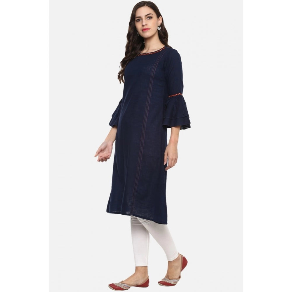 Vaystra Casual Bell Sleeves Solid Cotton Slub Kurti – Blue