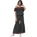 Vaystra Casual shoulder sleeve Geomatrical Printed Cotton Dress – Black