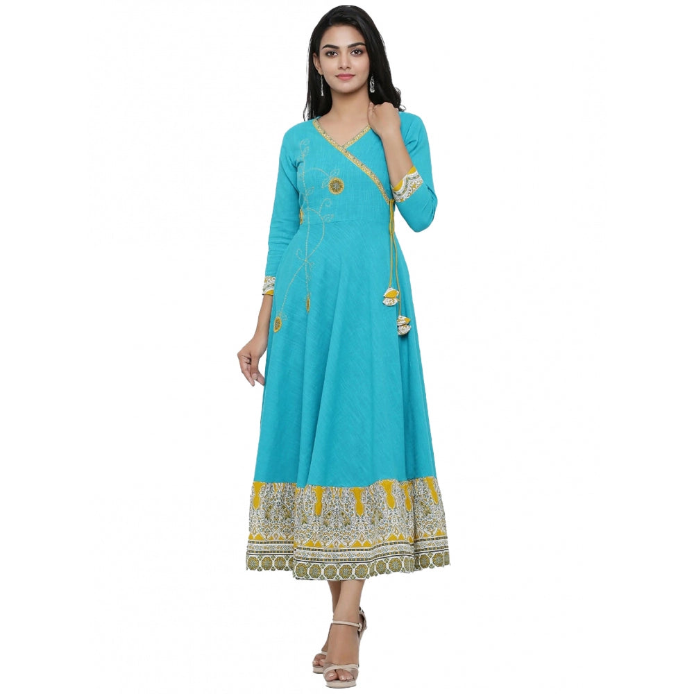 Vaystra Casual 3/4 th Sleeve Embroidery Cotton Blend Kurti – Torque Green