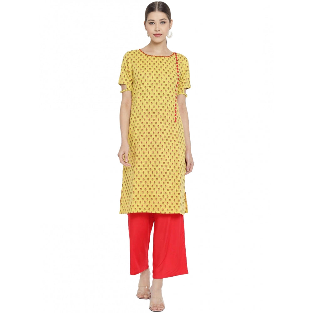 Vaystra Casual Short Sleeves Floral Printed Cotton &amp; Rayon Kurti Palazzo Set –...