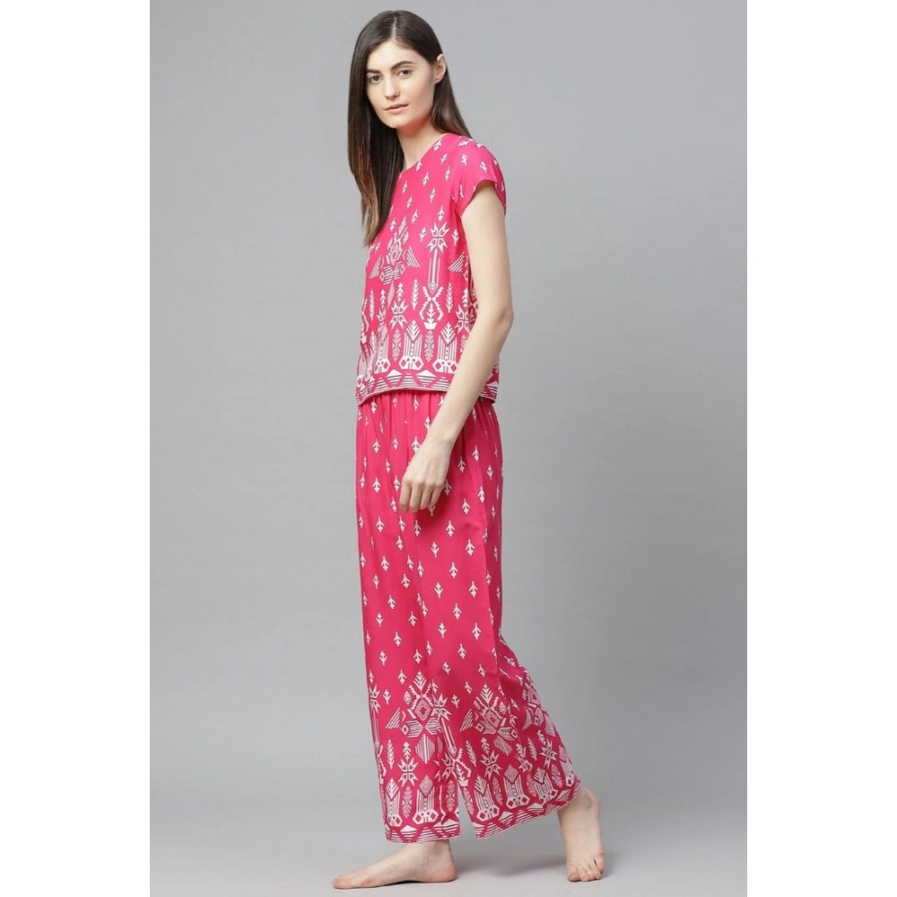 Vaystra Casual Short Sleeve Printed Rayon Pajama Set – Pink