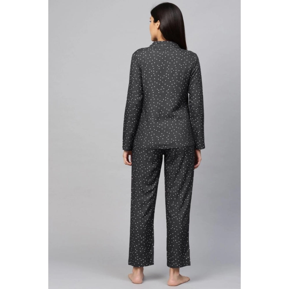 Vaystra Casual Full Sleeves Polka Dot Printed Rayon Shirt With Pyjama Pant Night Suit...