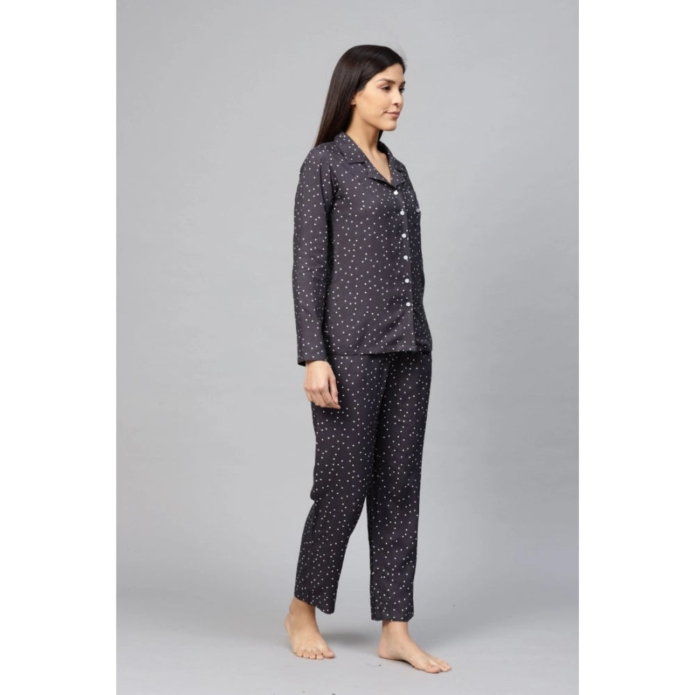 Vaystra Casual Full Sleeves Polka Dot Printed Rayon Shirt With Pyjama Pant Night Suit...