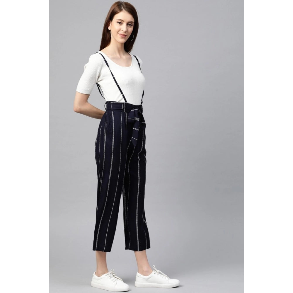 Vaystra Casual Short Sleeve Striped Rayon Dungaree – Blue
