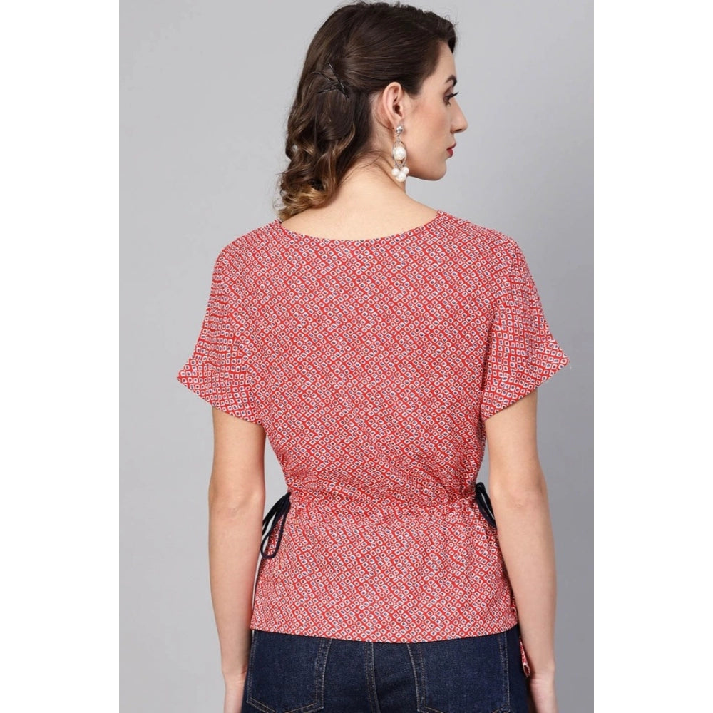 Vaystra Casual Short Sleeve Geometric Rayon Top – Red