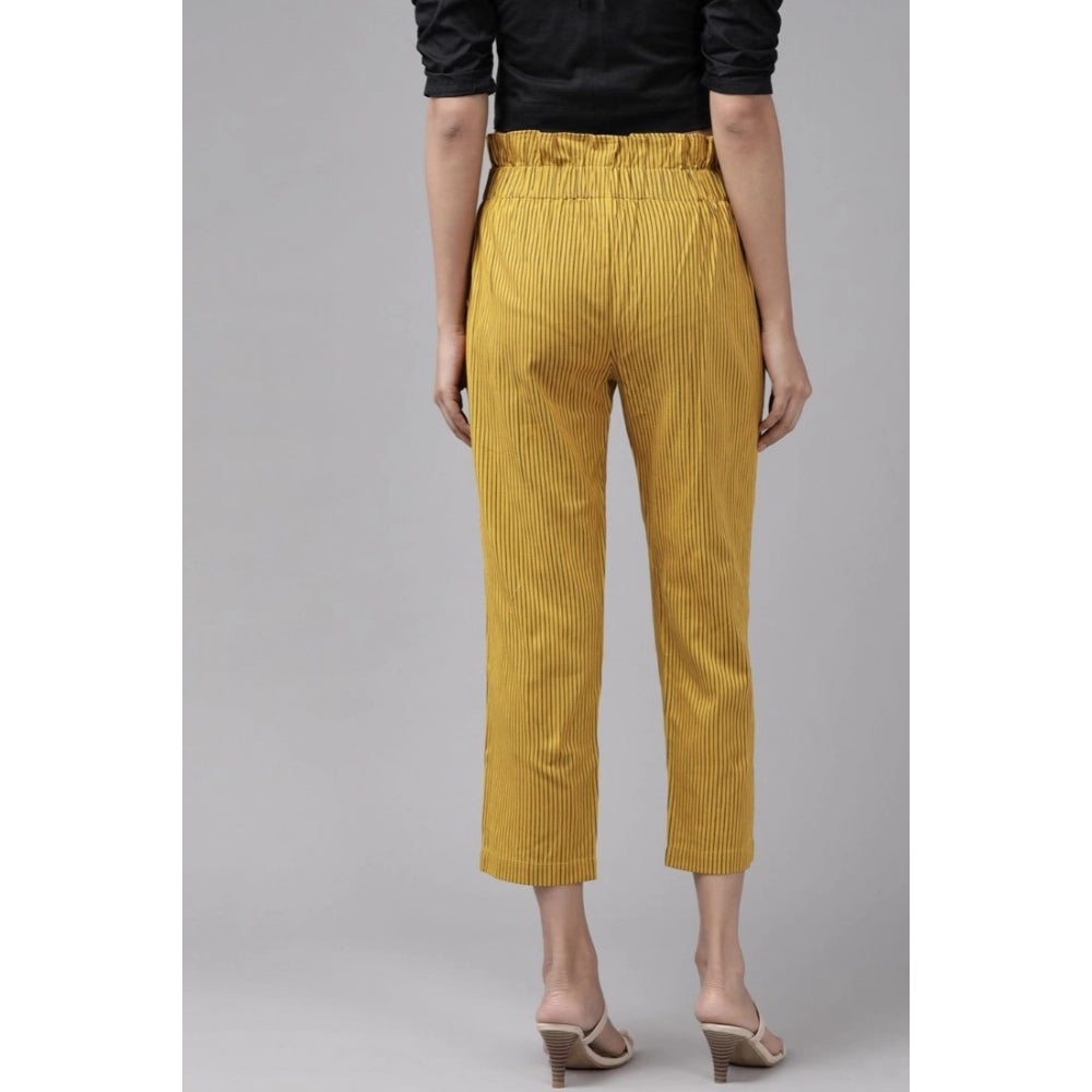 Vaystra Casual Printed Cotton Flex Trouser Pant – Mustard