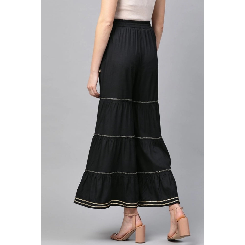 Vaystra Casual Solid Rayon Sharara – Black