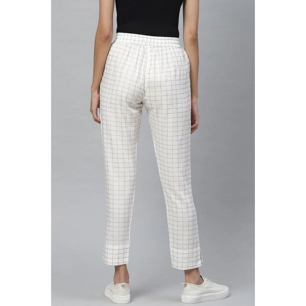 Vaystra Casual Checked Rayon Trouser Pant – White