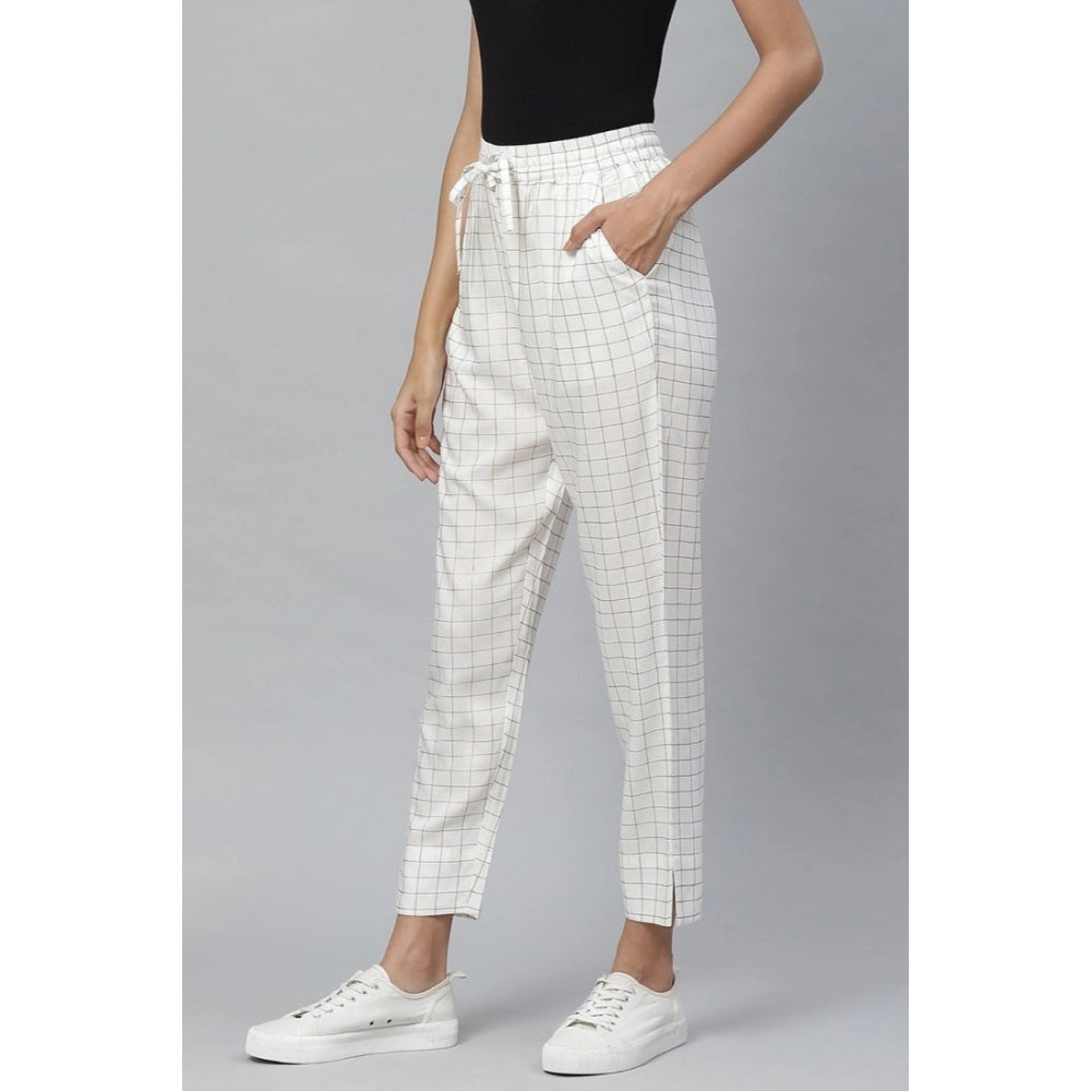 Vaystra Casual Checked Rayon Trouser Pant – White