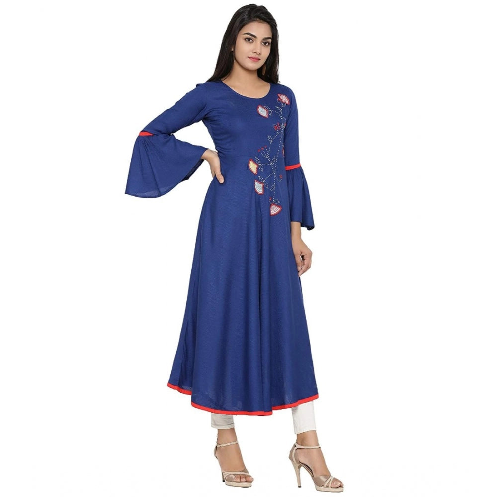 Vaystra Casual Bell Sleeves Embroidery Rayon Kurti – Blue