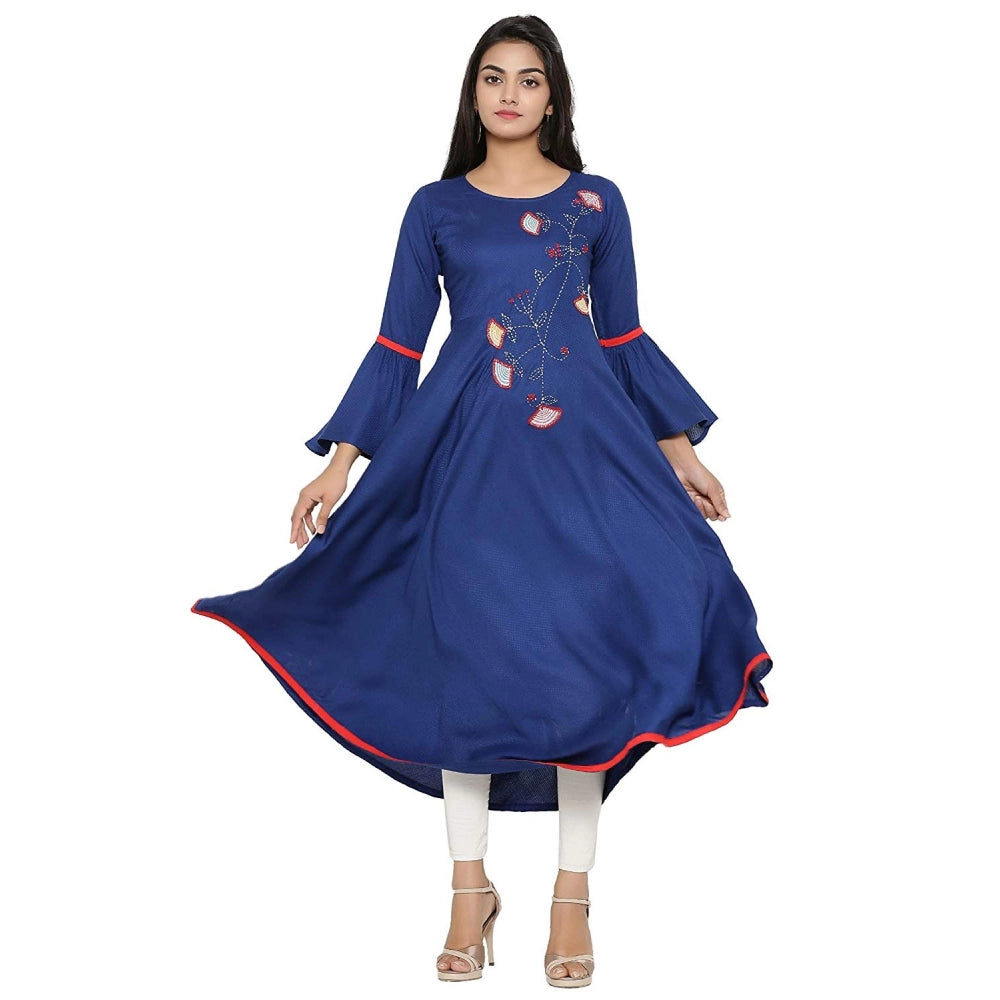 Vaystra Casual Bell Sleeves Embroidery Rayon Kurti – Blue