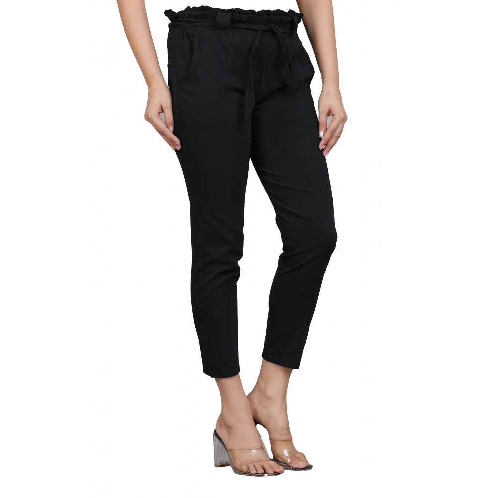 Vaystra Casual Solid Lycra Trouser Pant – Black