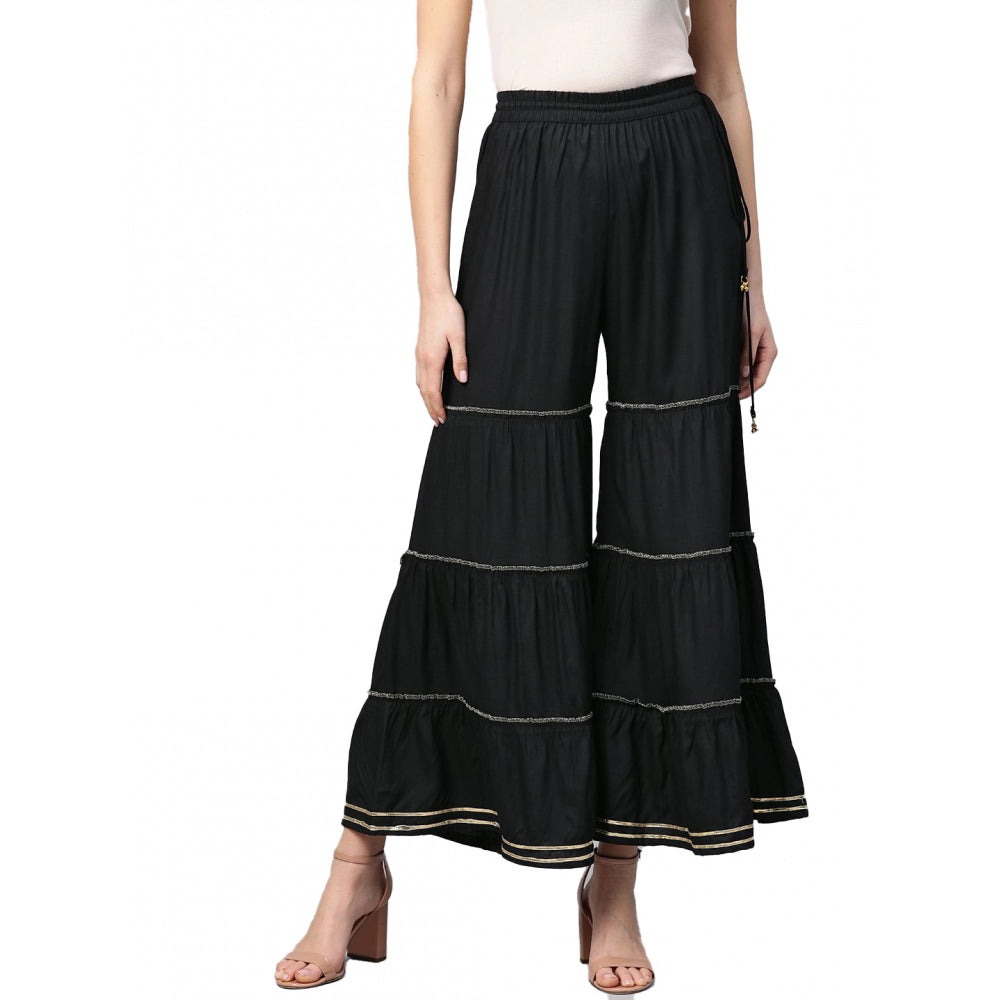 Vaystra Casual Solid Rayon Sharara – Black