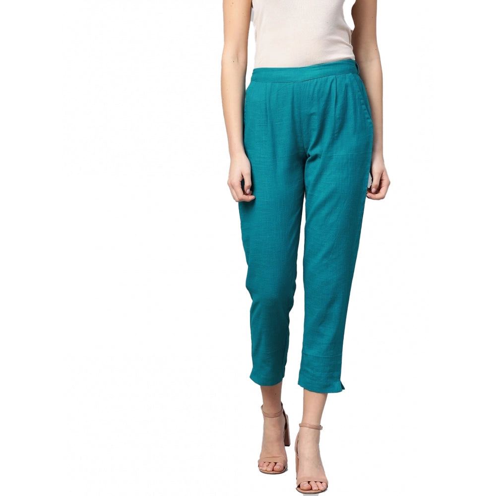 Vaystra Casual Solid Cotton Slub Trouser Pant – Rama Blue