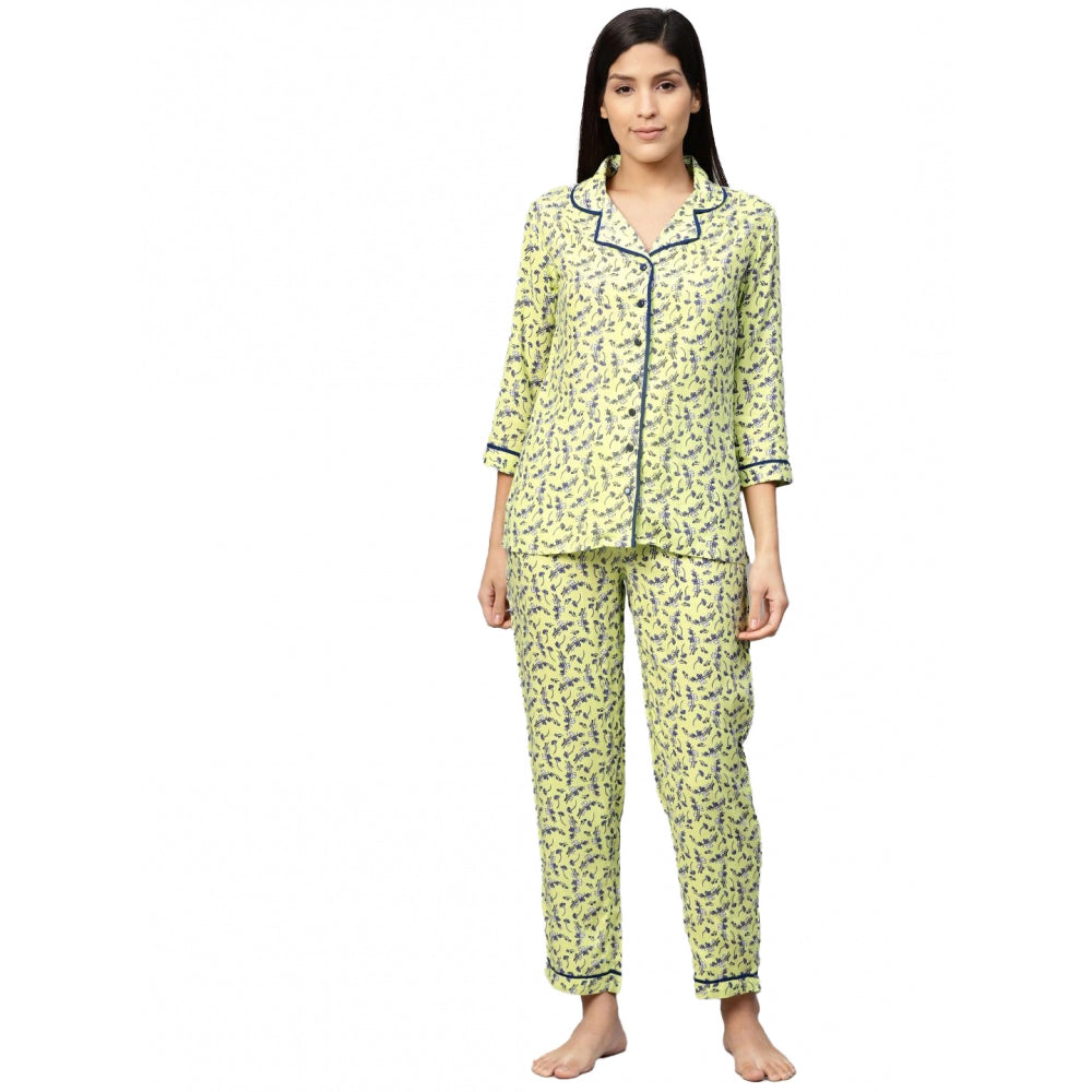 Vaystra Casual 3/4 Sleeve Floral Printed Rayon Shirt With Pyjama Pant Night Suit Set –...