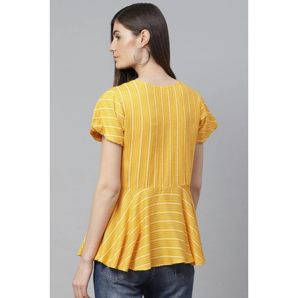 Vaystra Casual Short Sleeves Stripe Printed Rayon Top – Mustard