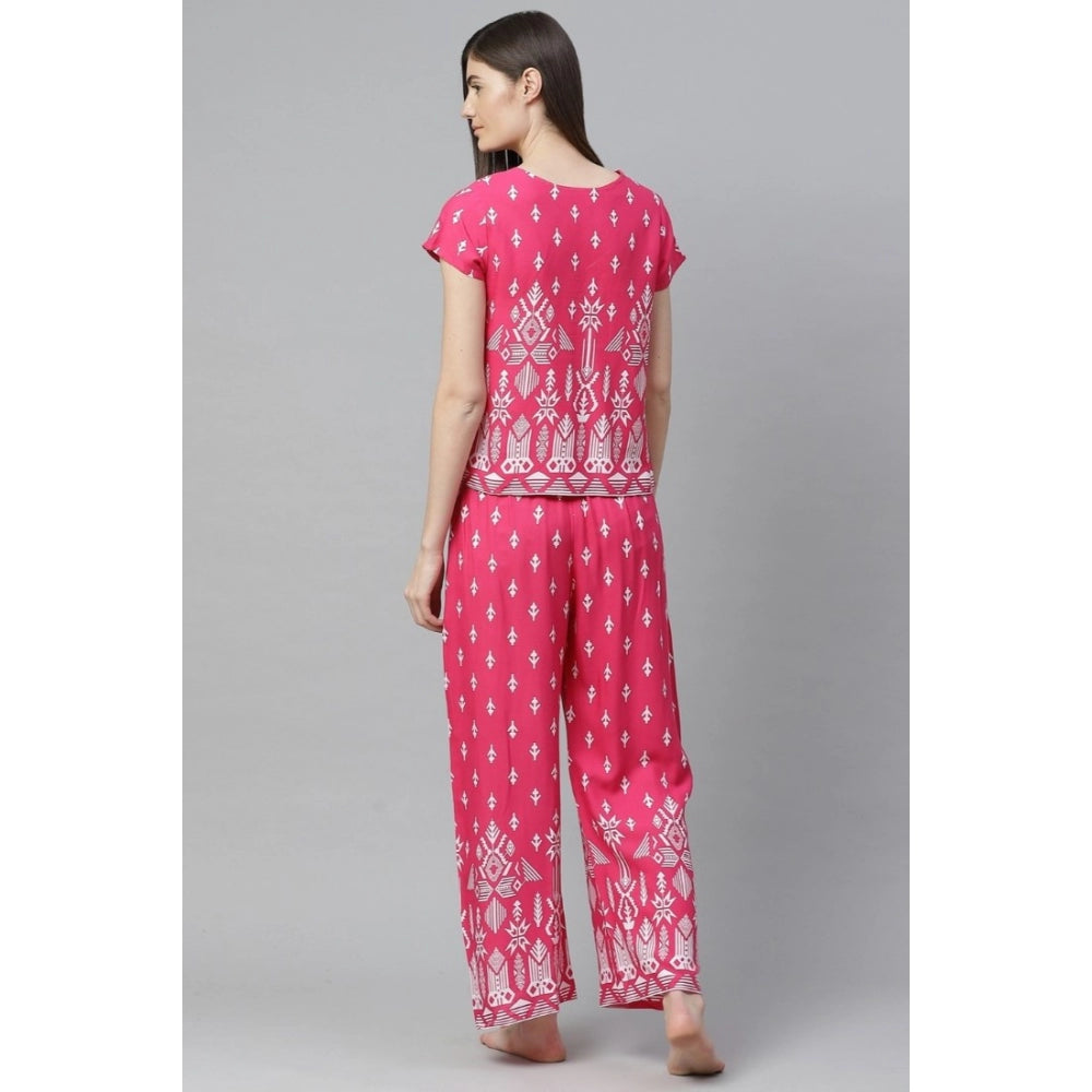 Vaystra Casual Short Sleeve Printed Rayon Pajama Set – Pink
