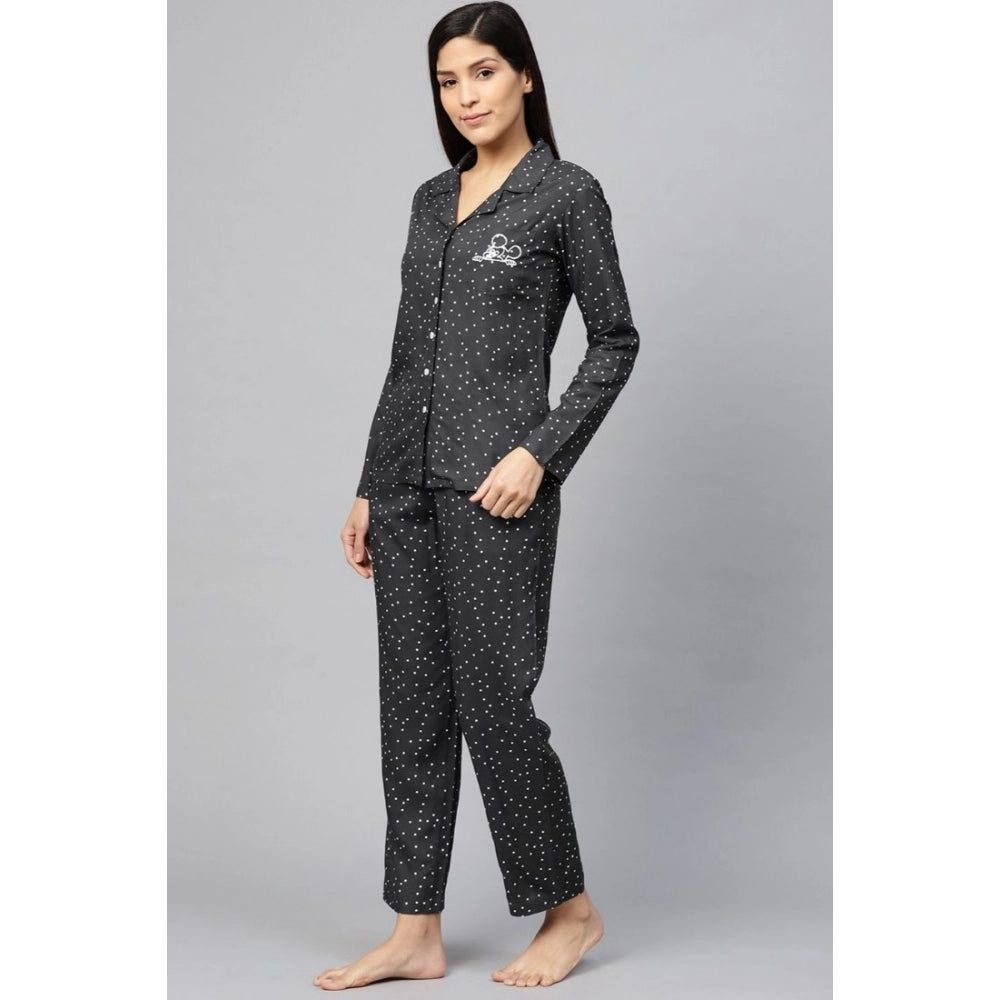 Vaystra Casual Full Sleeves Polka Dot Printed Rayon Shirt With Pyjama Pant Night Suit...
