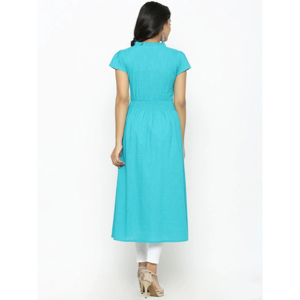 Vaystra Casual Short Sleeve Embroidery Cotton Slub Kurti – Torque Green