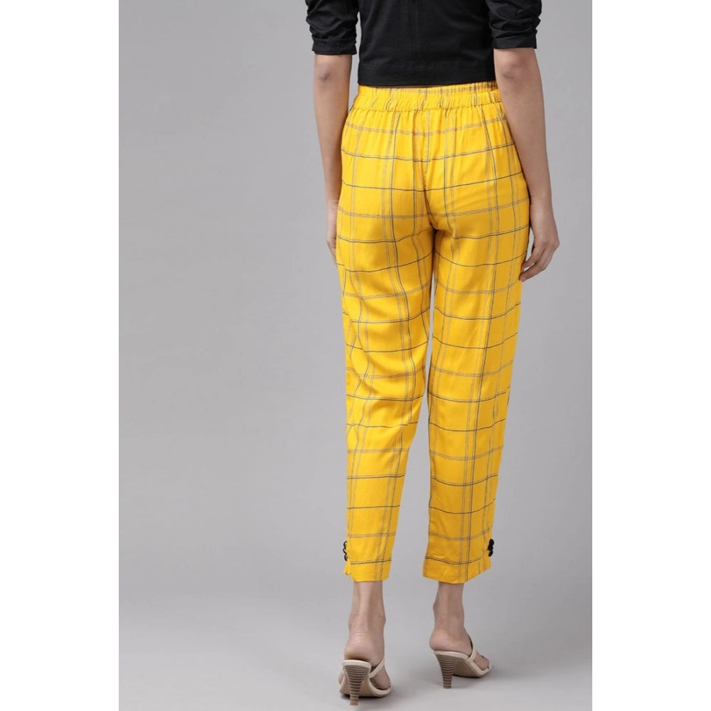 Vaystra Casual Checked Rayon Trouser Pant – Yellow