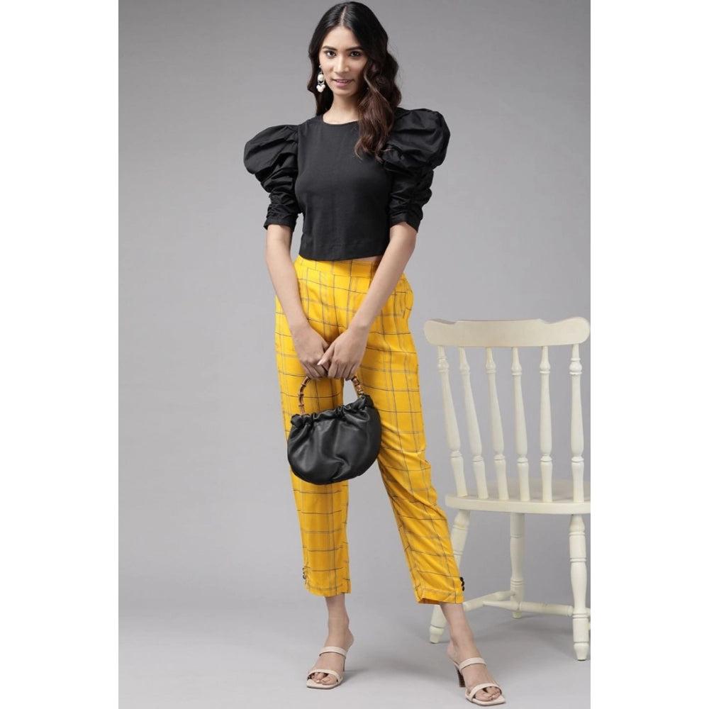 Vaystra Casual Checked Rayon Trouser Pant – Yellow