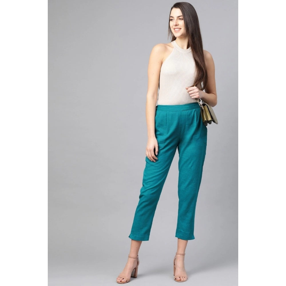 Vaystra Casual Solid Cotton Slub Trouser Pant – Rama Blue