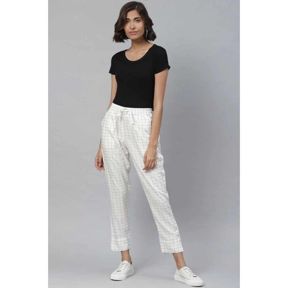Vaystra Casual Checked Rayon Trouser Pant – White