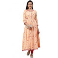 Vaystra Casual 3/4 th Sleeve Floral Printed Rayon Kurti – Peach