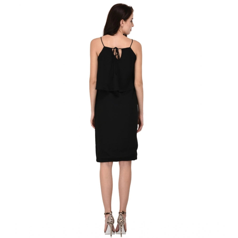 Vaystra Cotton Blend Solid Sleeveless Dress – Black