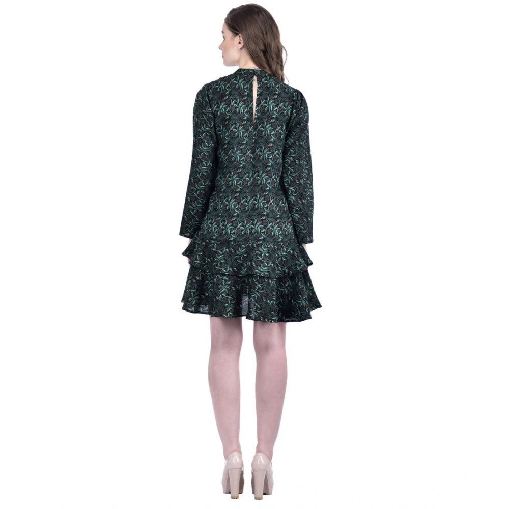 Vaystra Cotton Blend Floral Full Sleeves Dress – Green