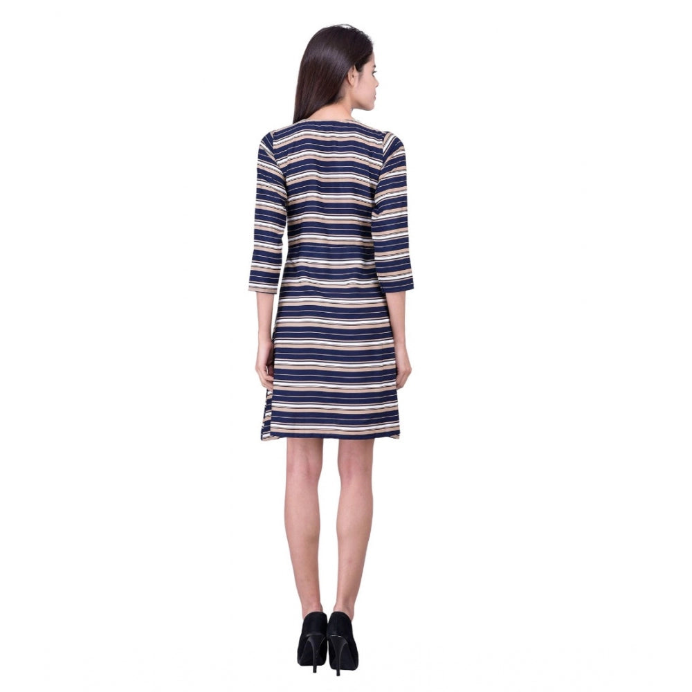 Vaystra Cotton Blend Solid 3-4 Sleeve Dress – Blue
