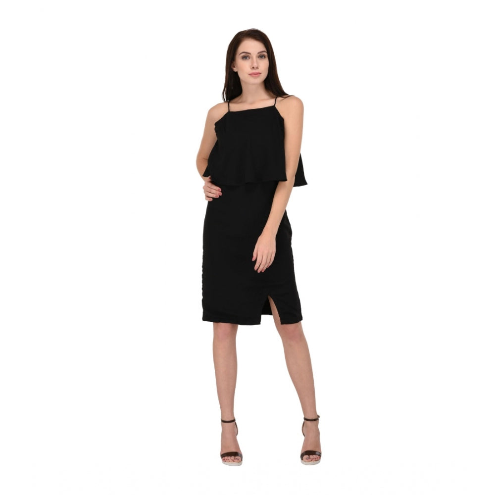 Vaystra Cotton Blend Solid Sleeveless Dress – Black