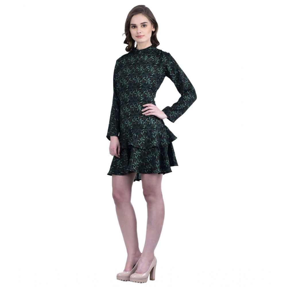 Vaystra Cotton Blend Floral Full Sleeves Dress – Green