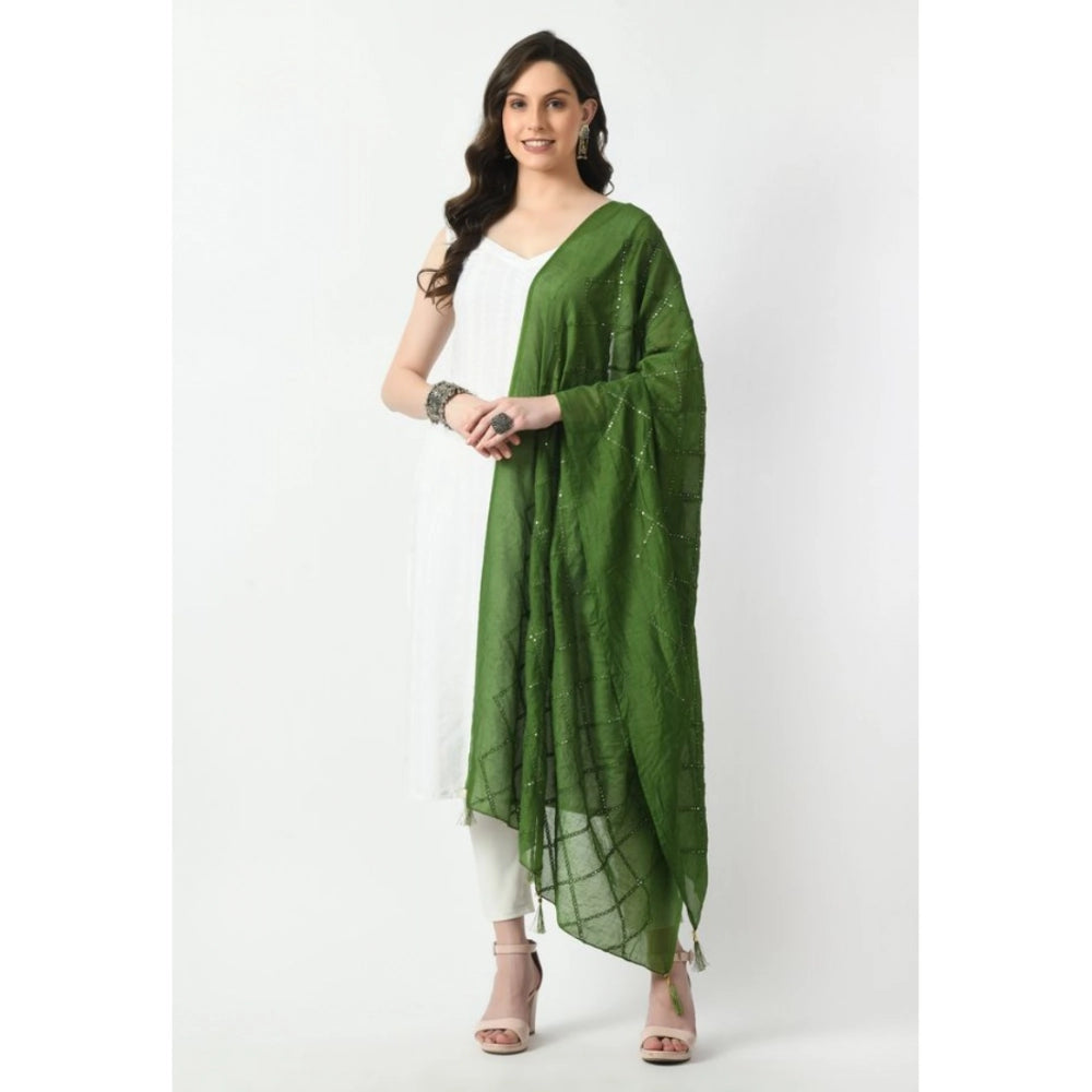 Vaystra Chanderi Self Design Dupatta – Green
